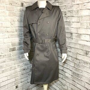 Vintage 90s Nino Cerruti Double Breasted Belted Grey Trench Coat